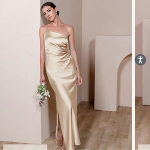 Revelry Satin Champagne 703 gown petite